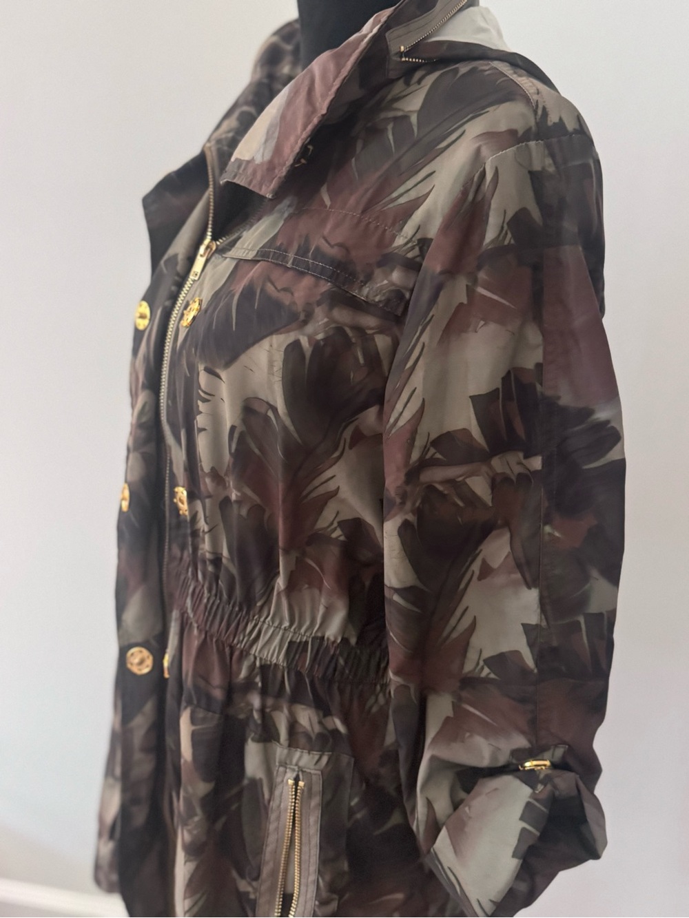 Ciao Milano Womens Olive & Brown Camouflage Zip-Front Jacket